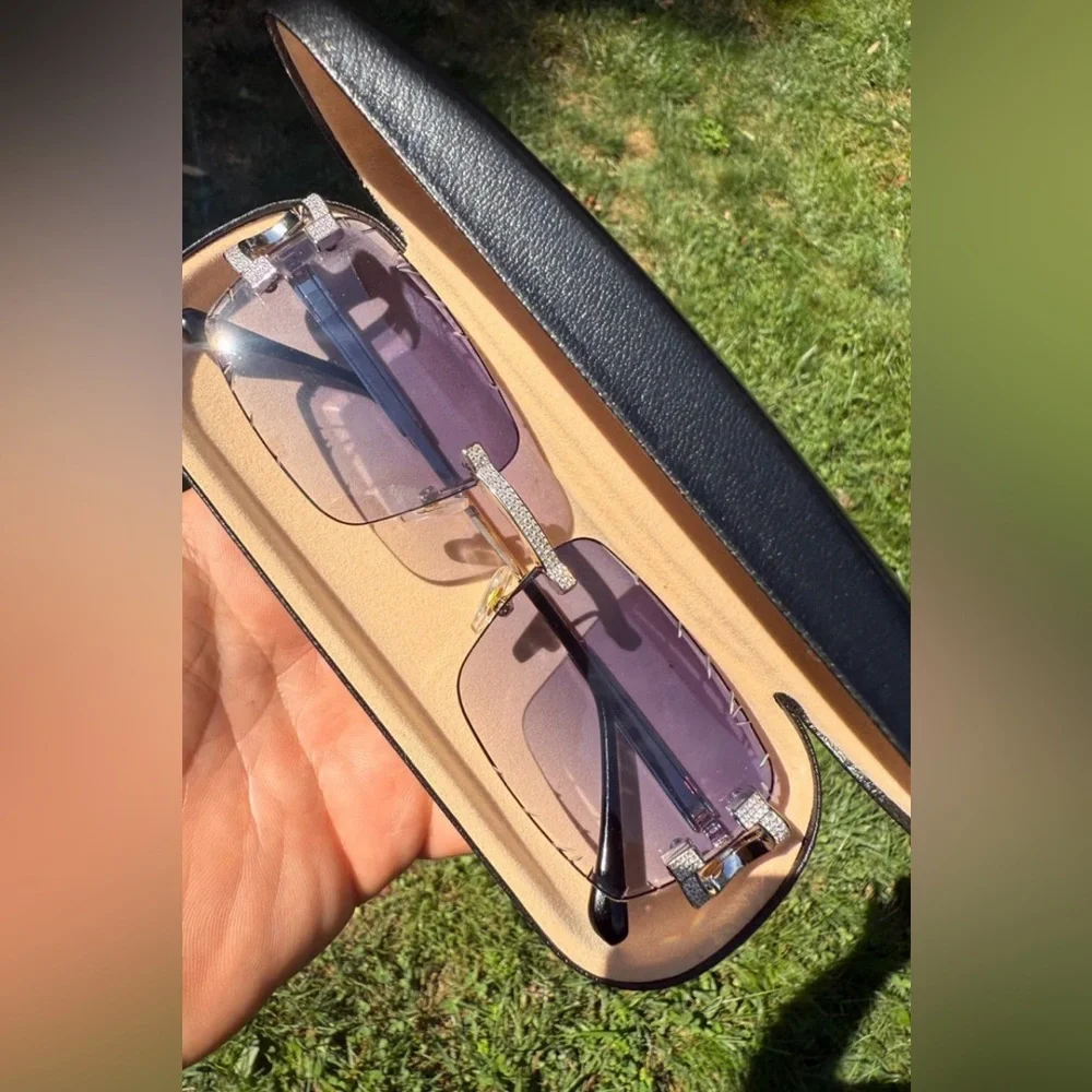 MOISSANITE 925 STERLING SILVER 5 CT Women's UNIQUE Sunglasses - Elegant Black🕶️